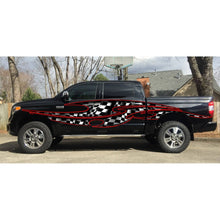 Load image into Gallery viewer, 3D Tribal Checkered Flag Truck Wrap, Tribal Checkered Flag Truck Graphics, Tribal Checkered Flag Truck Side Full Color Vinyl Sticker, Tribal Checkered Flag Truck Vinyl Side Graphics, Tribal Car Sticker