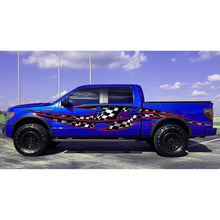 Load image into Gallery viewer, 3D Tribal Checkered Flag Truck Wrap, Tribal Checkered Flag Truck Graphics, Tribal Checkered Flag Truck Side Full Color Vinyl Sticker, Tribal Checkered Flag Truck Vinyl Side Graphics, Tribal Car Sticker