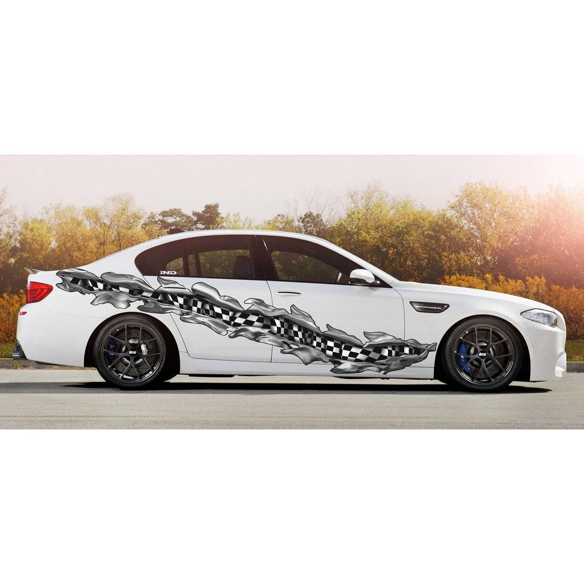 Checkered flag hot decal Full color Car side graphics vinyl sticker,3D American Pride Wrap Ripped Metal Full Color Vinyl