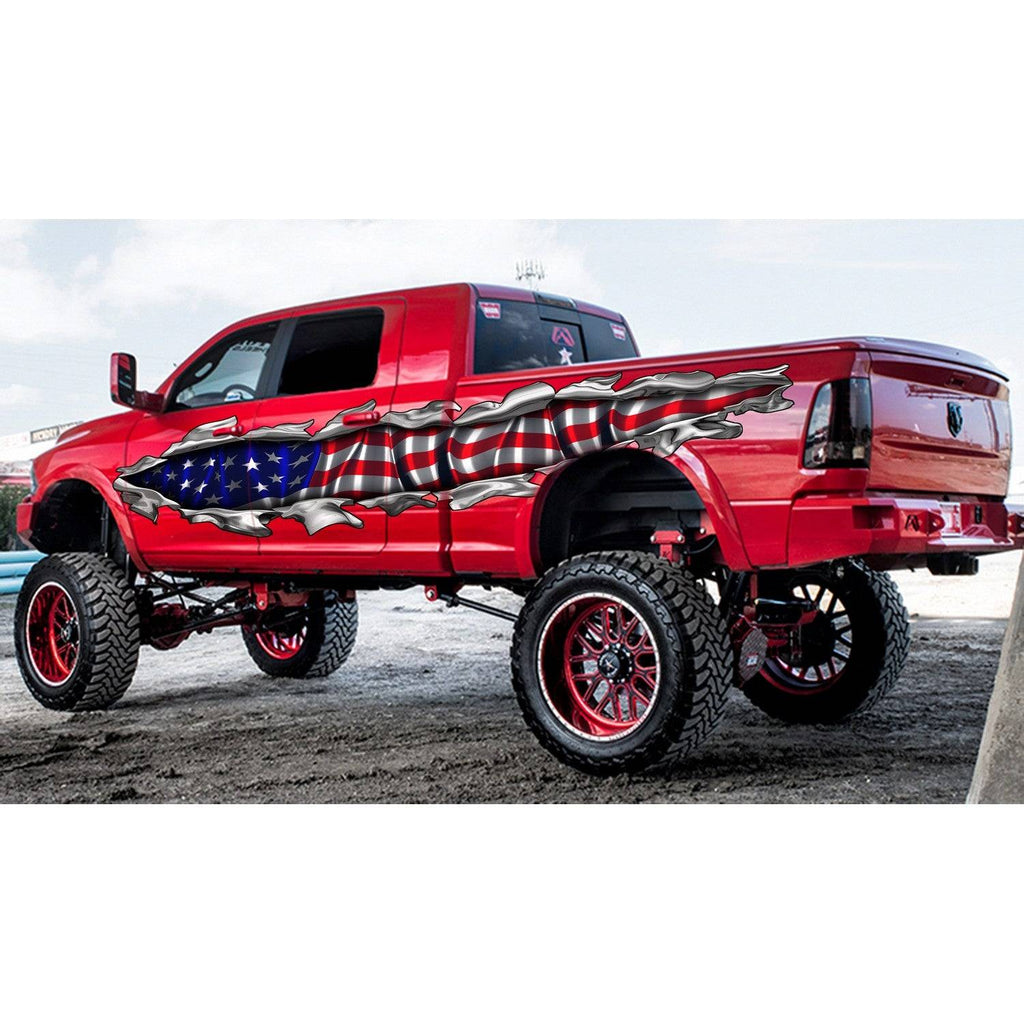 Ripped USA Flag Truck Graphics, USA Flag Truck Side Full Color Vinyl Sticker, USA Flag Truck Vinyl Side Graphics, American Flag Car Sticker