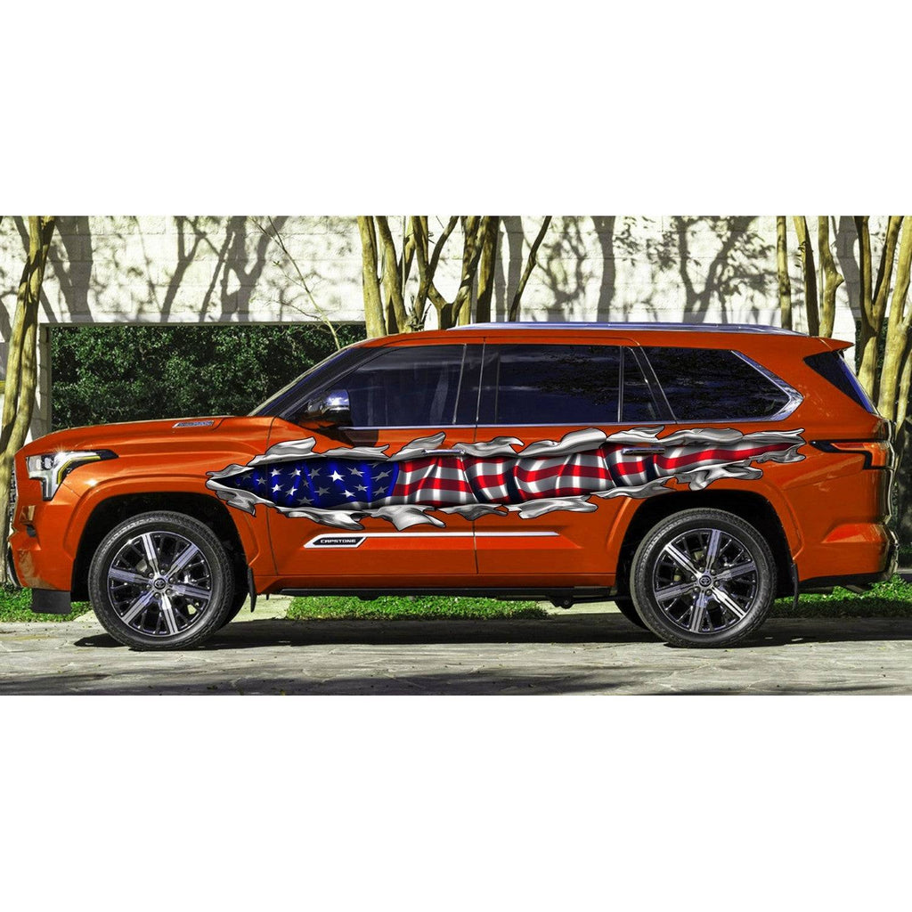 Ripped USA Flag Truck Graphics, USA Flag Truck Side Full Color Vinyl Sticker, USA Flag Truck Vinyl Side Graphics, American Flag Car Sticker