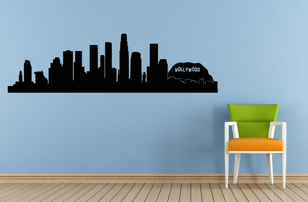 Hollywood Sign Word California Hills La Los Angeles Ca Mountains Skyline City View Wall Decal Vinyl Sticker Mural Room Decor L1682