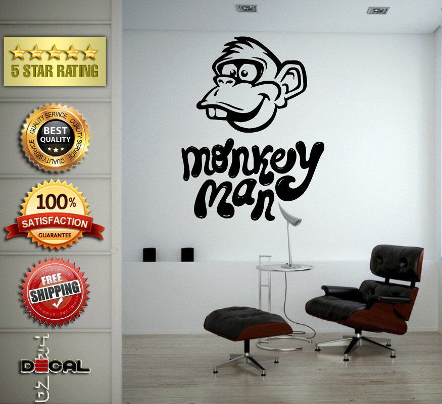 Funny Cartoon Monkey Man Head Words Wall Decal Vinyl Sticker Mural Room Decor L1761