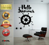 Hello Summer Words Yacht Boat Ship Steering Wheel Wall Decal Vinyl Sticker Mural Room Decor L1765