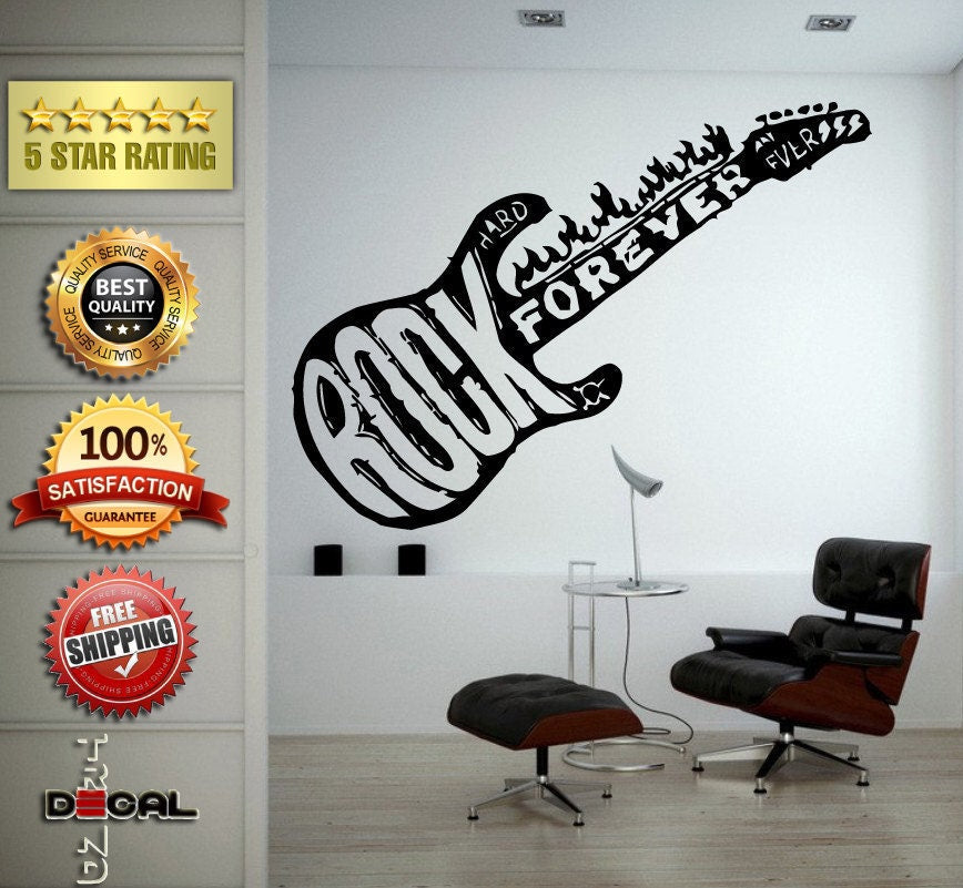 Rock Hard Forever Electro Electric Guitar Music Tool Wall Decal Vinyl Sticker Mural Room Decor L1768