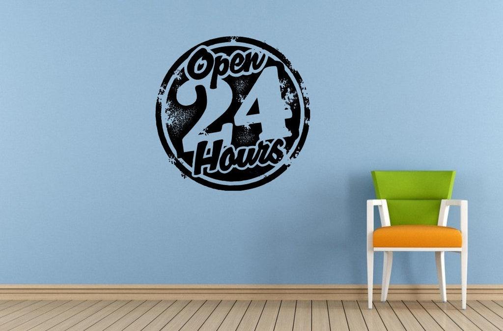 Open 24 Twenty Four Hours Stamp Sign Logo Store Shop Salon Window Wall Decal Vinyl Sticker Mural Room Decor L1710
