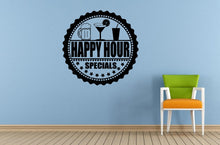 Load image into Gallery viewer, Happy Hour Cocktails Drinks Specials Stamp Sign Logo Store Shop Salon Window Wall Decal Vinyl Sticker Mural Room Decor L1711