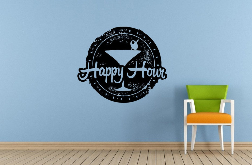Happy Hour Cocktails Drinks Specials Stamp Sign Logo Store Shop Salon Window Wall Decal Vinyl Sticker Mural Room Decor L1712