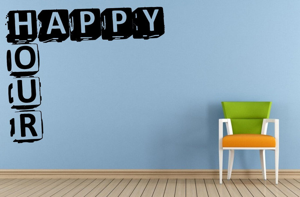 Happy Hour Cocktails Drinks Specials Stamp Sign Logo Store Shop Salon Window Wall Decal Vinyl Sticker Mural Room Decor L1718