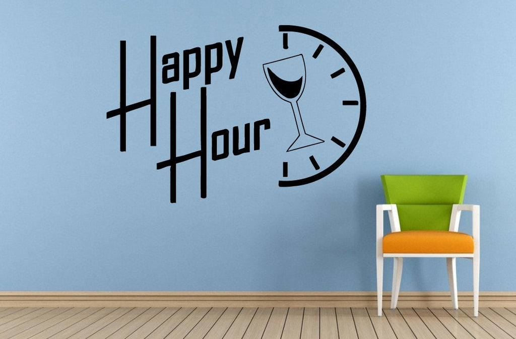 Happy Hour Cocktails Drinks Specials Stamp Sign Logo Store Shop Salon Window Wall Decal Vinyl Sticker Mural Room Decor L1719