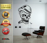Skull Head Checkered Hat Smoking Cigar Vinyl Sticker Mural Room Decor L1777