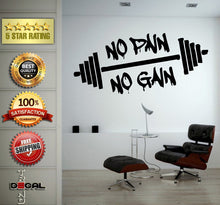 Load image into Gallery viewer, No Pain No Gain Lifting Weights Training Gym Athletics Body Building Physical Education Gymnasium Wall Vinyl Sticker Mural Room Decor L1787