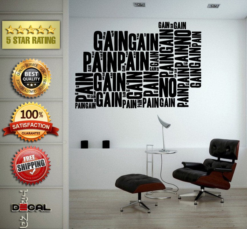 No Pain No Gain Lifting Weights Training Gym Athletics Body Building Physical Education Gymnasium Wall Vinyl Sticker Mural Room Decor L1791