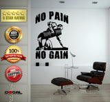 No Pain No Gain Lifting Weights Training Gym Athletics Body Building Physical Education Gymnasium Wall Vinyl Sticker Mural Room Decor L1793