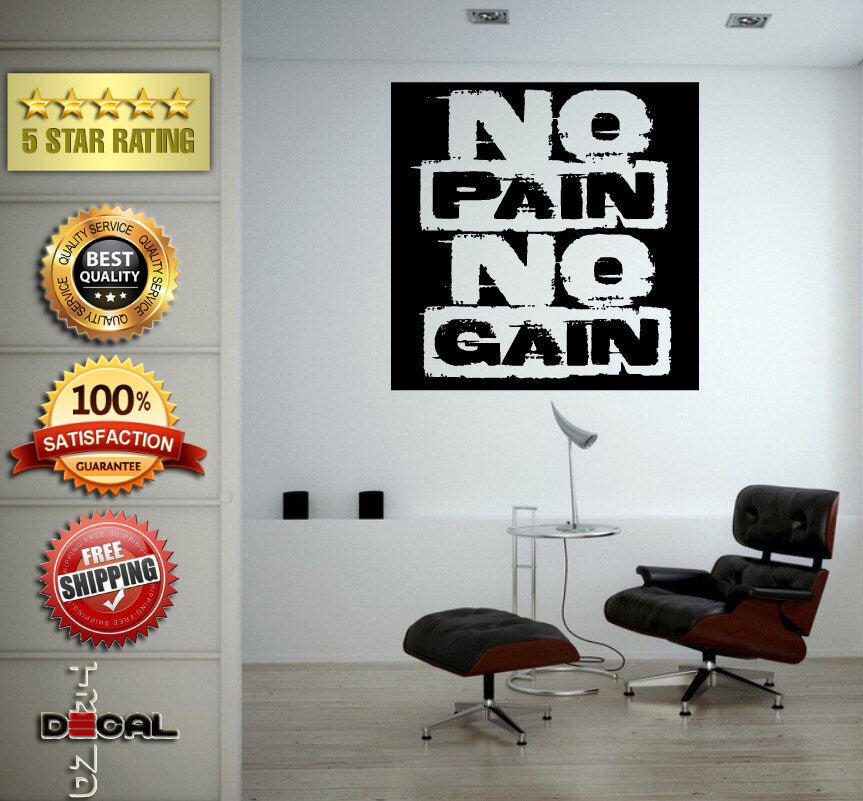 No Pain No Gain Lifting Weights Training Gym Athletics Body Building Physical Education Gymnasium Wall Vinyl Sticker Mural Room Decor L1799