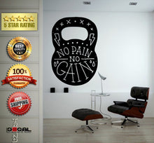 Load image into Gallery viewer, No Pain No Gain Lifting Weights Training Gym Athletics Body Building Physical Education Gymnasium Wall Vinyl Sticker Mural Room Decor L1802