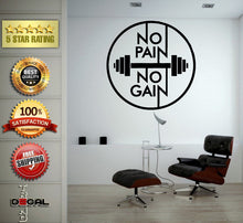 Load image into Gallery viewer, No Pain No Gain Lifting Weights Training Gym Athletics Body Building Physical Education Gymnasium Wall Vinyl Sticker Mural Room Decor L1809