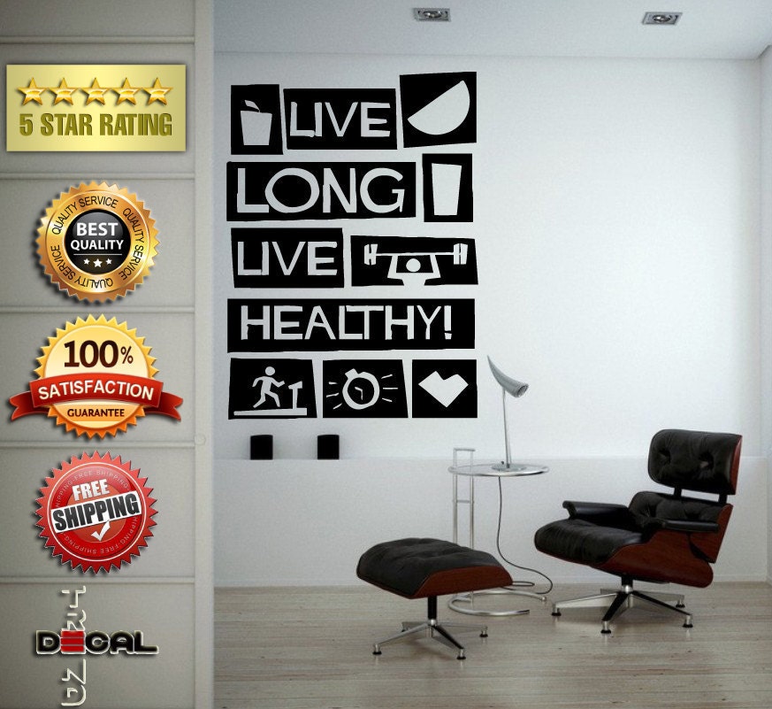 Good Health Healthy Life Style Food Exercise Fitness Wall Vinyl Sticker Mural Room Decor L1814
