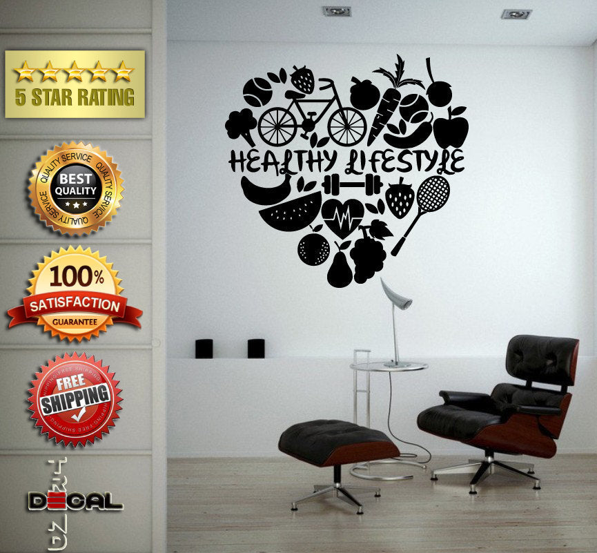 Good Health Healthy Life Style Food Exercise Fitness Wall Vinyl Sticker Mural Room Decor L1815