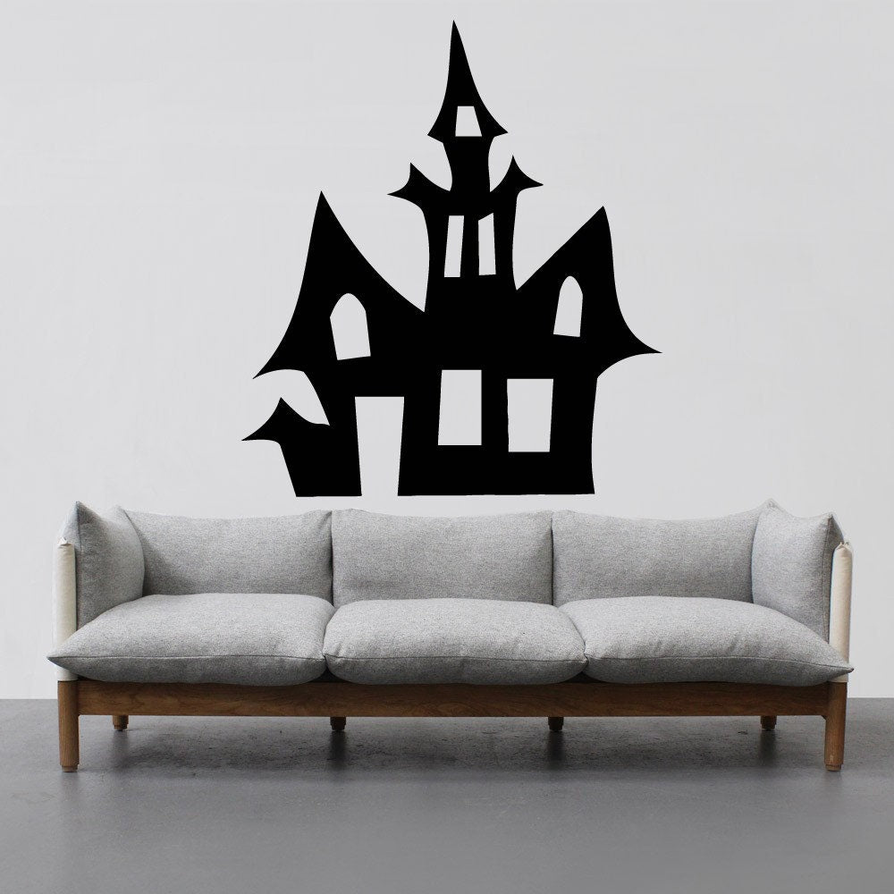 Halloween Castle Scary Hunted House Witch Wall Vinyl Sticker Mural Room Decor L1817