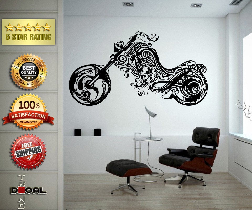 Bike Motorcycle Chopper Custom Flower Floral Pattern Wall Decal Vinyl Sticker Mural Room Decor L1751