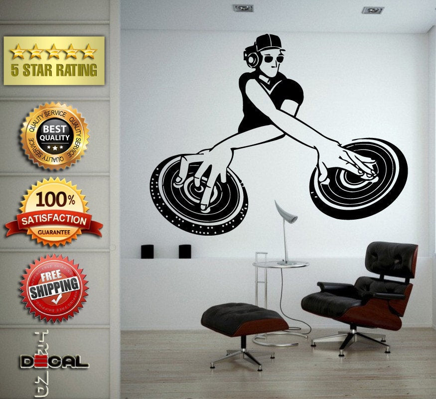 Dj Disk Jockey Turn Tables Headphones Music Night Club Wall Decal Vinyl Sticker Mural Room Decor L1756