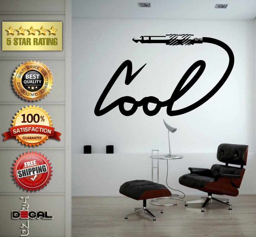 Word Cool In Audio Phono Stereo Cable Wire Music Studio Tools Wall Decal Vinyl Sticker Mural Room Decor L1764