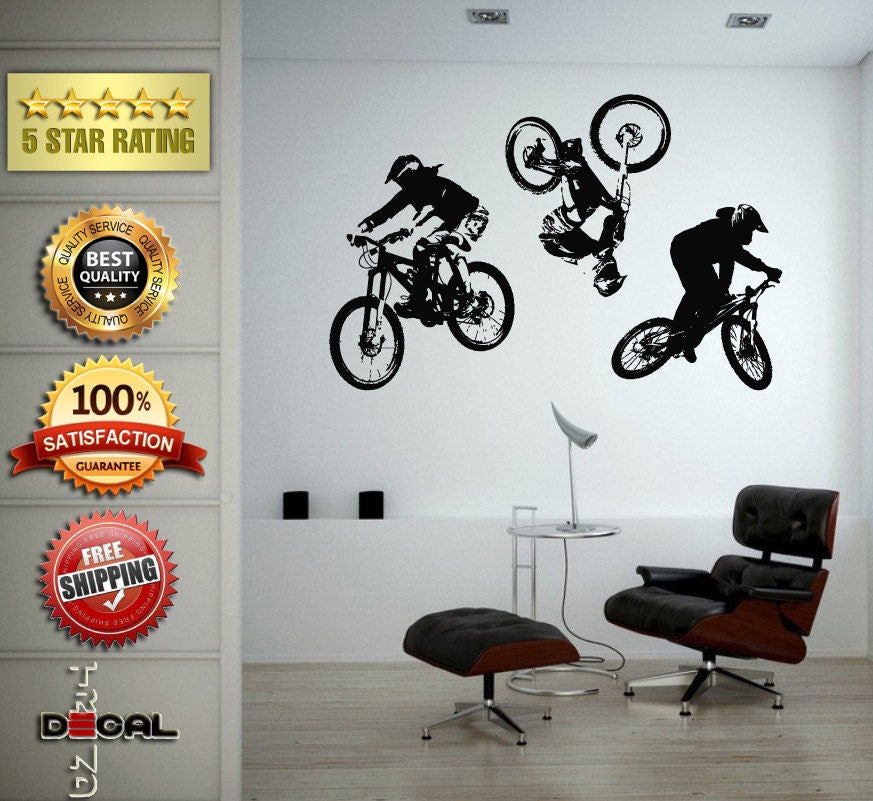 Three Mountain Bikes Wall Vinyl Sticker Mural Room Decor L1828