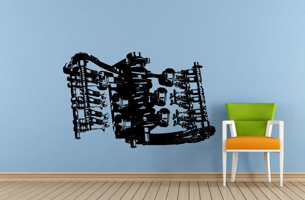 Car Vehicle Automobile Engine Motor Parts Blueprint Wall Decal Vinyl Sticker Mural Room Decor L1839