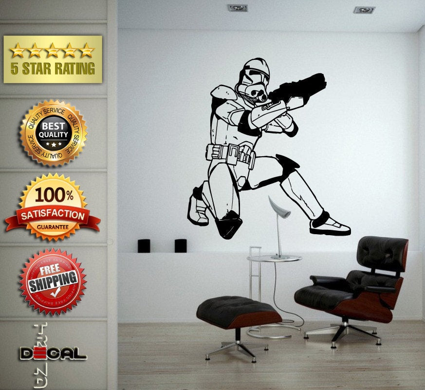Star Space Warrior Galaxy Fighter Gun Weapon Wall Vinyl Sticker Mural Room Decor L1785