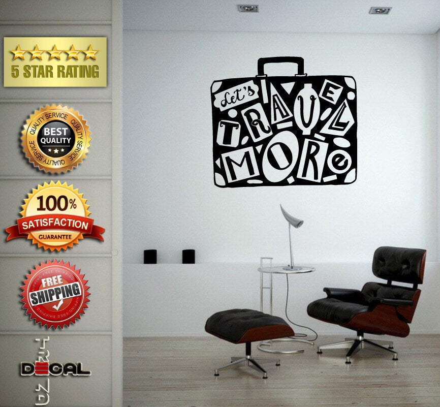 Lets Travel More Suitcase Briefcase Wall Window Car DIY Sticker Decal Vinyl Silhouette Clip Art Vector Plotter Cut Decor Free Shipping L1844