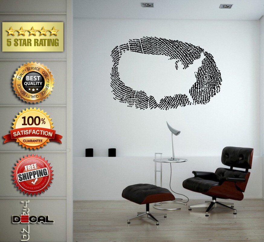 United States America Finger Print Wall Window Car DIY Sticker Decal Vinyl Silhouette Clip Art Vector Plotter Cut Decor Free Shipping L1845