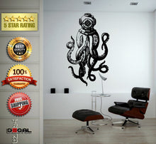 Load image into Gallery viewer, Jellyfish Octopus Sea Ocean Water Fish Creature Scuba Helmet Long Tentacles Wall Window Sticker Decal Vinyl Silhouette Decor L1855
