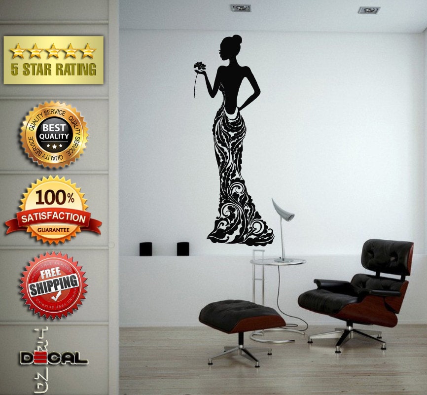 Flower Pattern Dress Girl Model Bride Beautiful Fashion Natural Nature Design Wall Window Sticker Decal Vinyl Silhouette Decor L1859