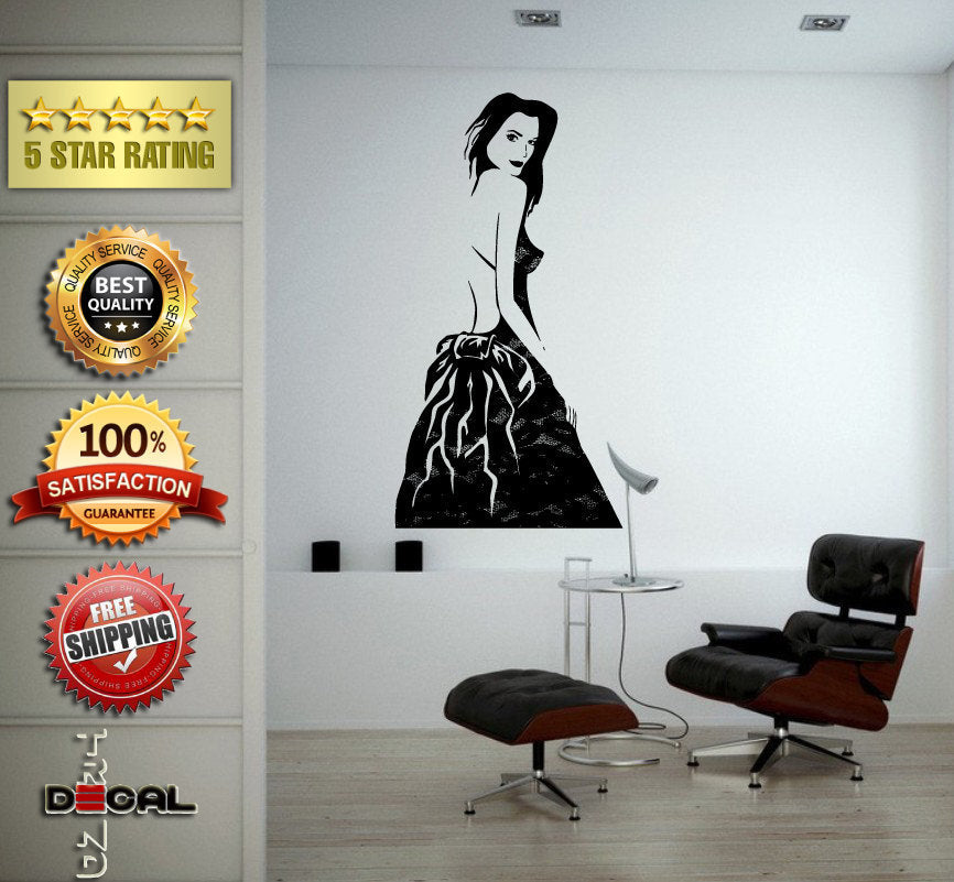 Flower Pattern Dress Girl Model Bride Beautiful Fashion Woman Pretty Design Wall Window Sticker Decal Vinyl Silhouette Decor L1863