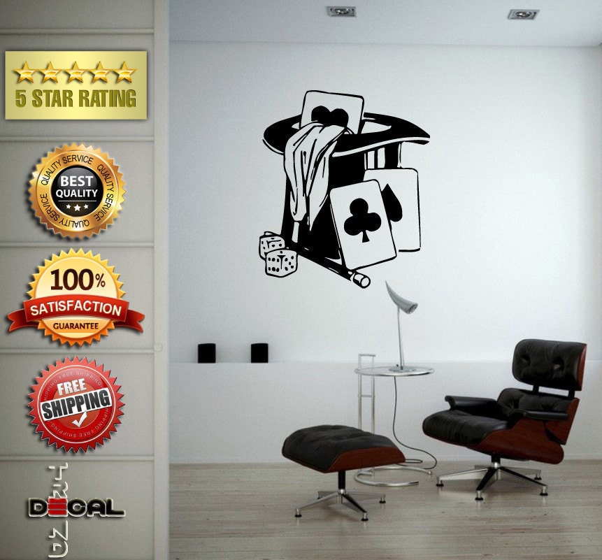 Magic Wand Playing Cards Cylinder Top Hat Magicians Kit Wall Window Sticker Decal Vinyl Silhouette Decor L1881