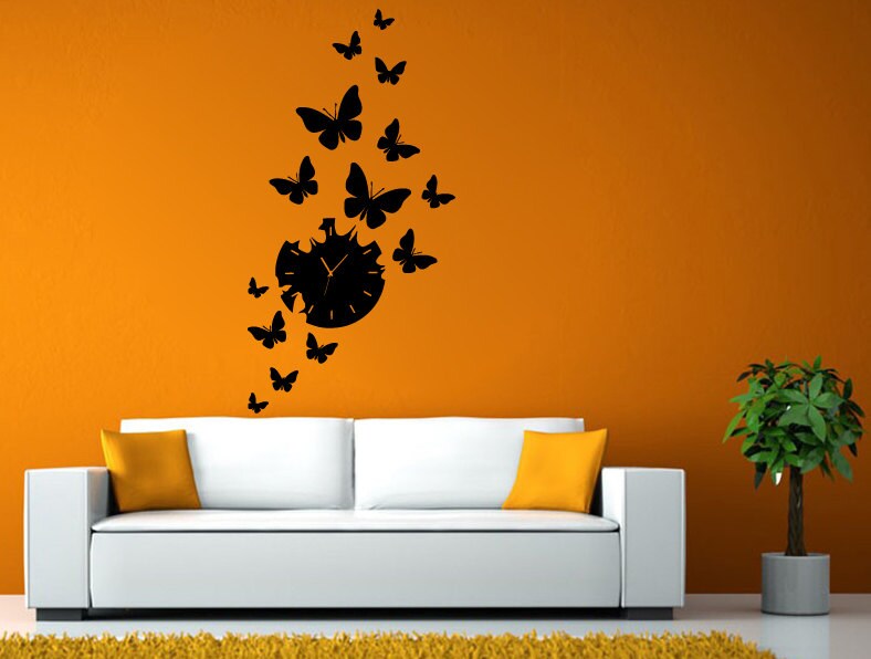 Clock Butterfly's Watch Nature Flying Wall Window Sticker Decal Vinyl Silhouette Decor L1897