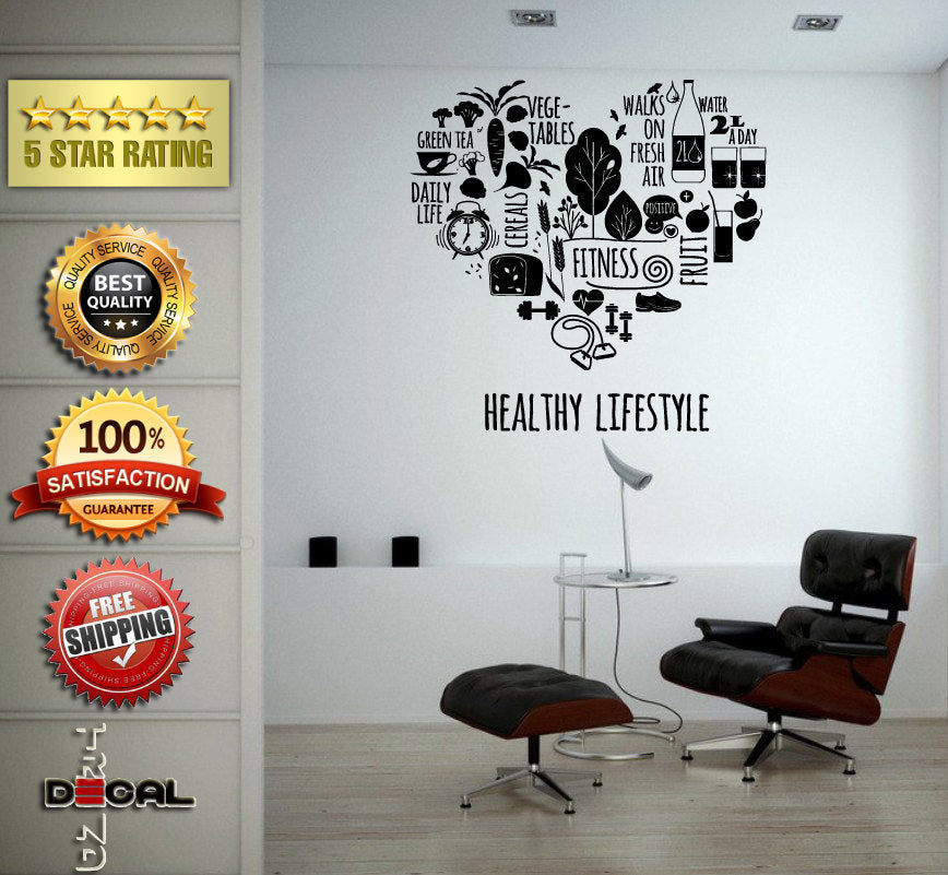 Good Health Healthy Life Style Food Exercise Fitness Wall Vinyl Sticker Mural Room Decor L1811