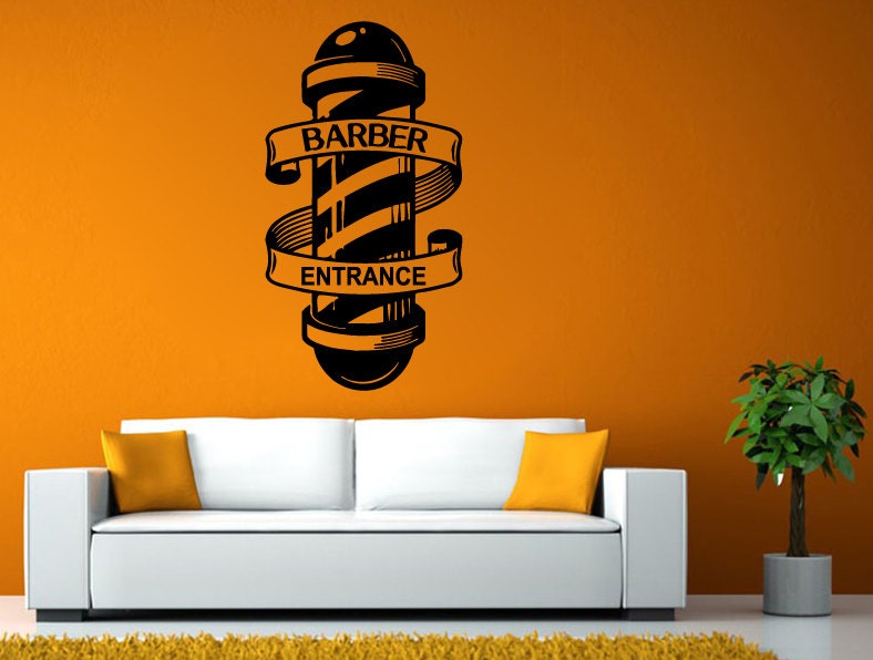 Barber Shop Ribbon Around Moving Logo Sign Emblem Window Wall Decal Vinyl Sticker Mural Room Decor L1299