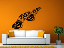Load image into Gallery viewer, Two Racing Cars Smoke Checkered Flag Wall Window Sticker Decal Vinyl Fathead Mural Decor L1928