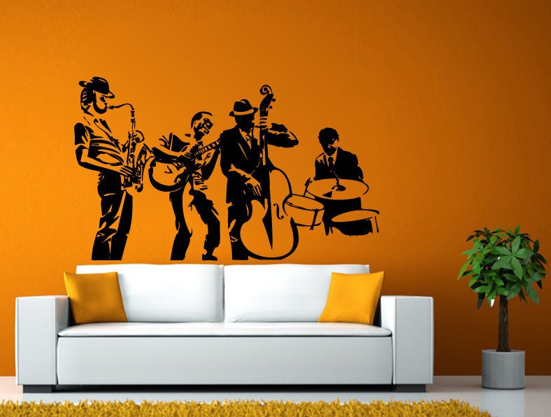 Jazz Band Musicians Music Night Playing Instruments Wall or Window Sticker Decal Vinyl Fathead Mural Decor L1930