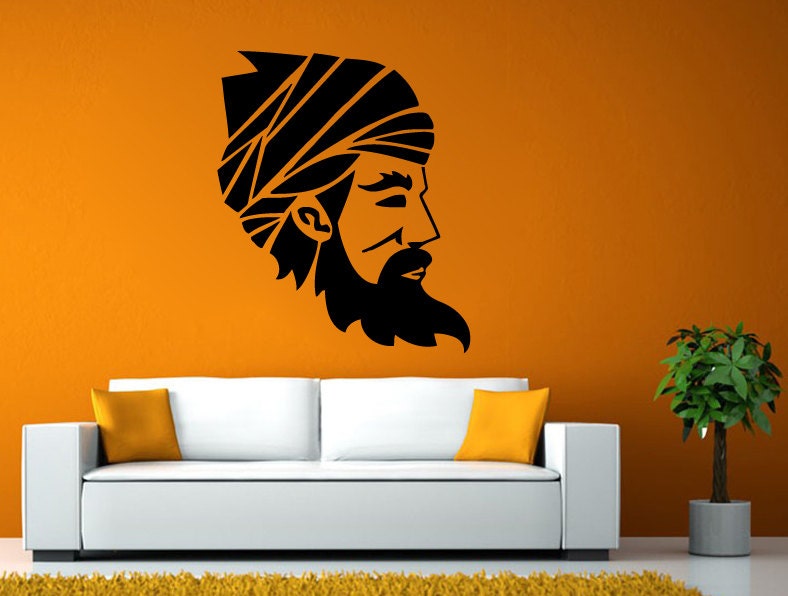 Turban Beard Man Head Wall or Window Sticker Decal Vinyl Fathead Mural Decor L1944