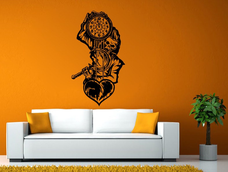 Grim Reaper Angel Of Death Holding Street Clock Watch Wall or Window Sticker Decal Vinyl Fathead Mural Decor L1954