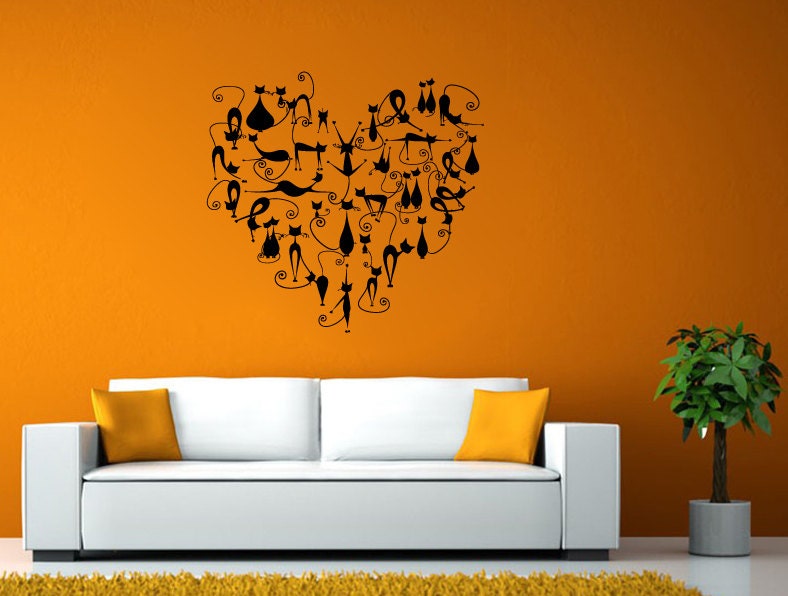 Kitty Cats In The Shape Of A Heart Love Wall or Window Sticker Decal Vinyl Fathead Mural Decor L1957