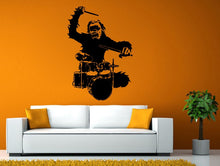 Load image into Gallery viewer, Monkey Playing Drums Gorilla Music Instrument Wall or Window Sticker Decal Vinyl Fathead Mural Decor L1963