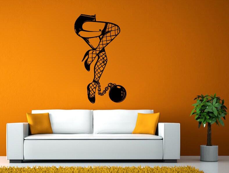 Pinup Girl Long Beautiful Legs Chained To A Weight Ball Wall or Window Sticker Decal Vinyl Fathead Mural Decor L1964