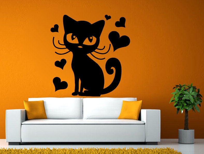 Kitty Cat Love Hearts Wall or Window Sticker Decal Vinyl Fathead Mural Decor L1971