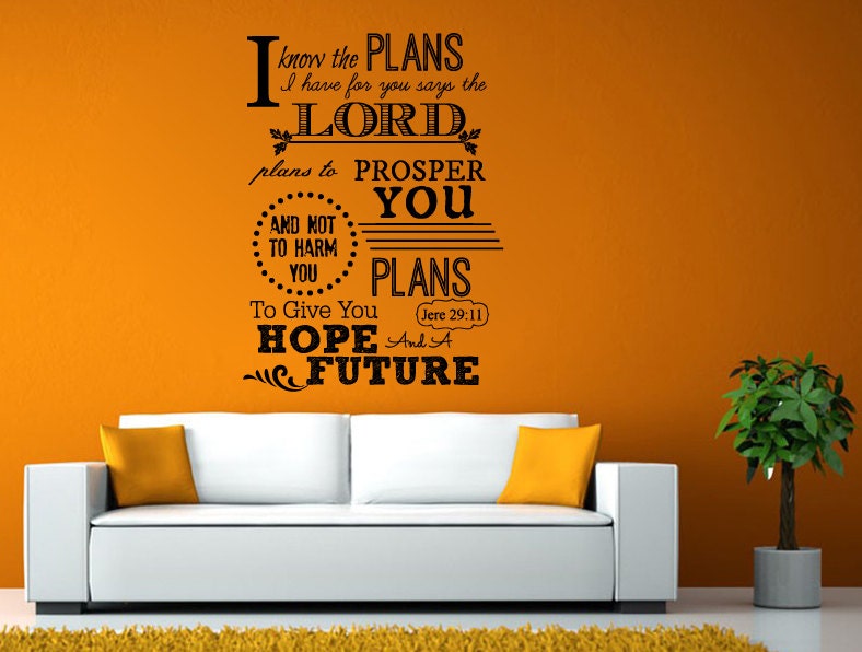 Plans Lord Prosper Plans Hope Future Verse Quote Bible Jere 29:11 Wall or Window Sticker Decal Vinyl Fathead Mural Decor L1989