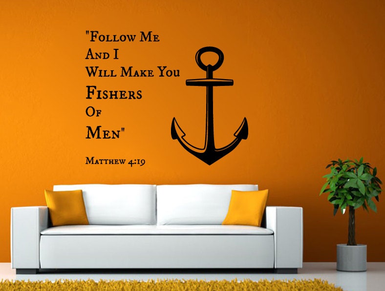 Follow Me And I Will Make You Fishers Of Men Verse Quote Bible Mathew 4:19 Wall or Window Sticker Decal Vinyl Fathead Mural Decor L1995