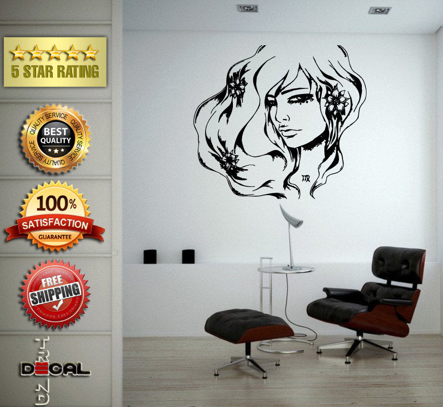 Hair Salon Beauty Shop Girl Lips Head Flowers Wall Window Car DIY Sticker Decal Vinyl Silhouette Clip Art Vector Decor Free Shipping L1853